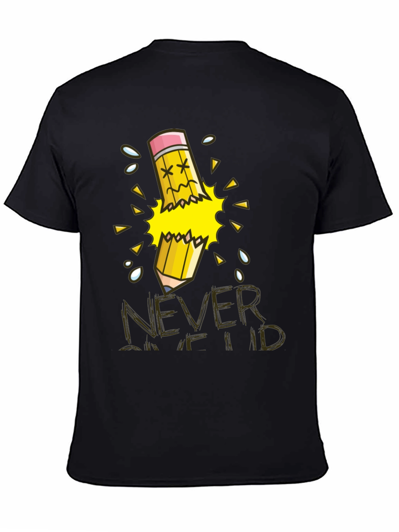 Black Never Give Up T-Shirt, Broken Pencil Design view 4
