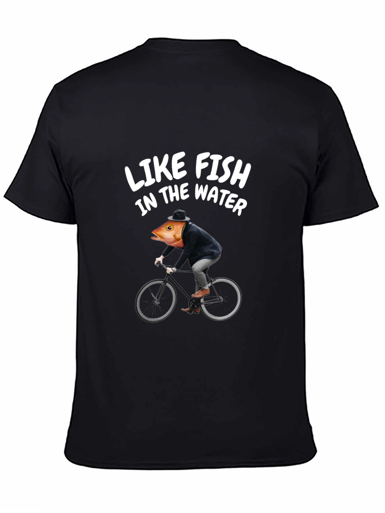 Black Funny Fish Biker T-Shirt - Like Fish in the Water view 4