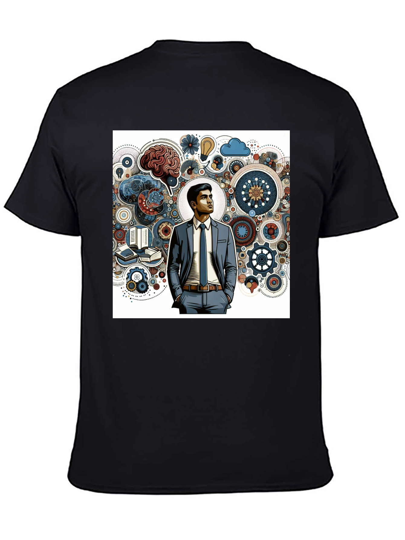 Black Creative Thinking Graphic Tee - Brain Gears Design view 4