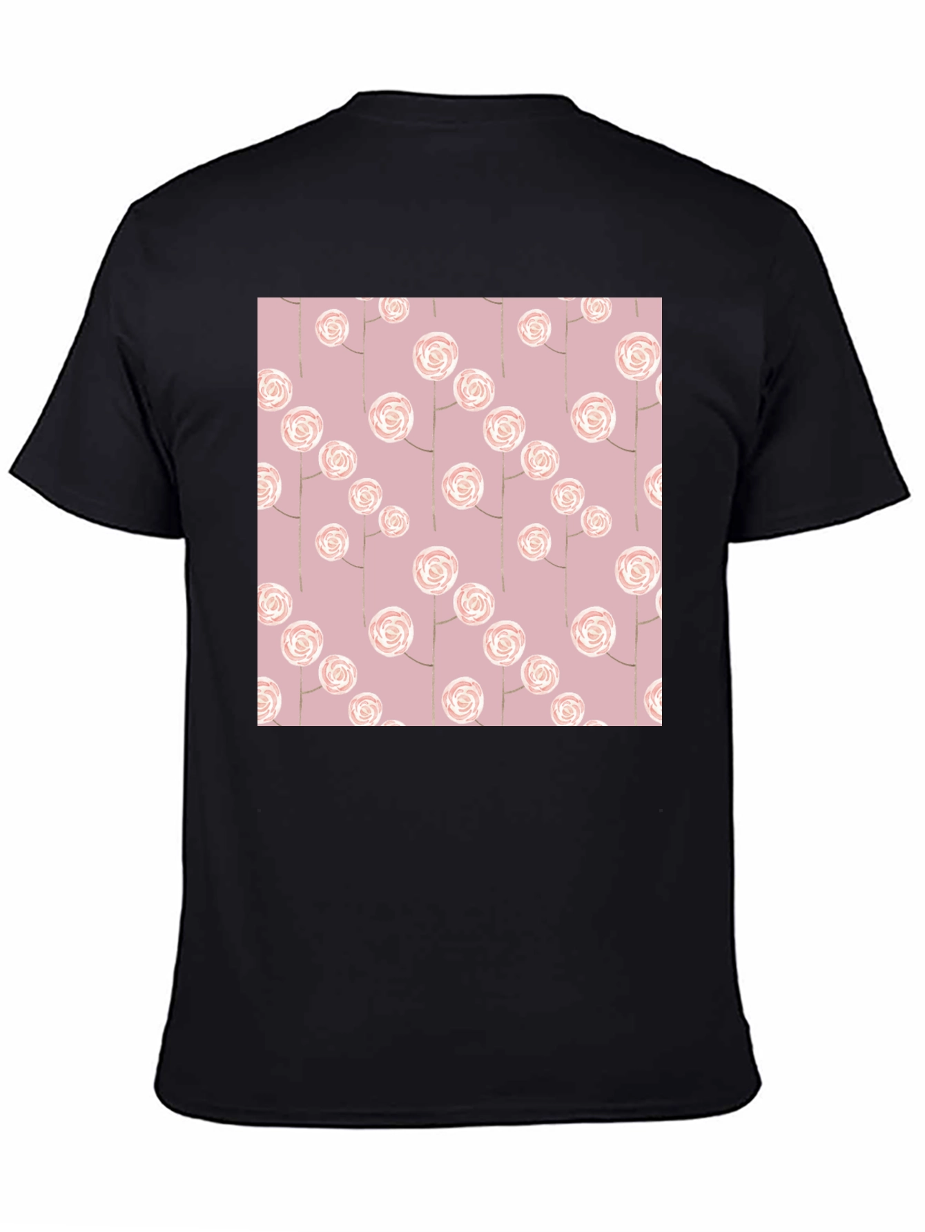 Black Floral Pattern Black T-Shirt view 4