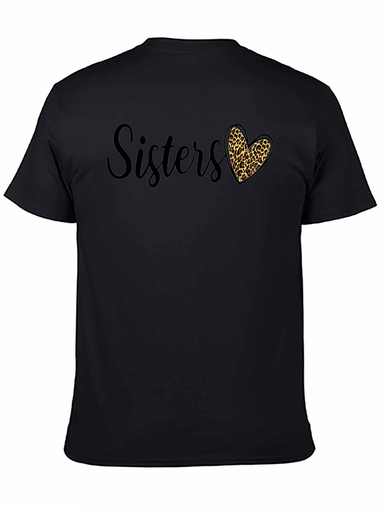 Black Sisters Leopard Print Heart Graphic Tee view 4