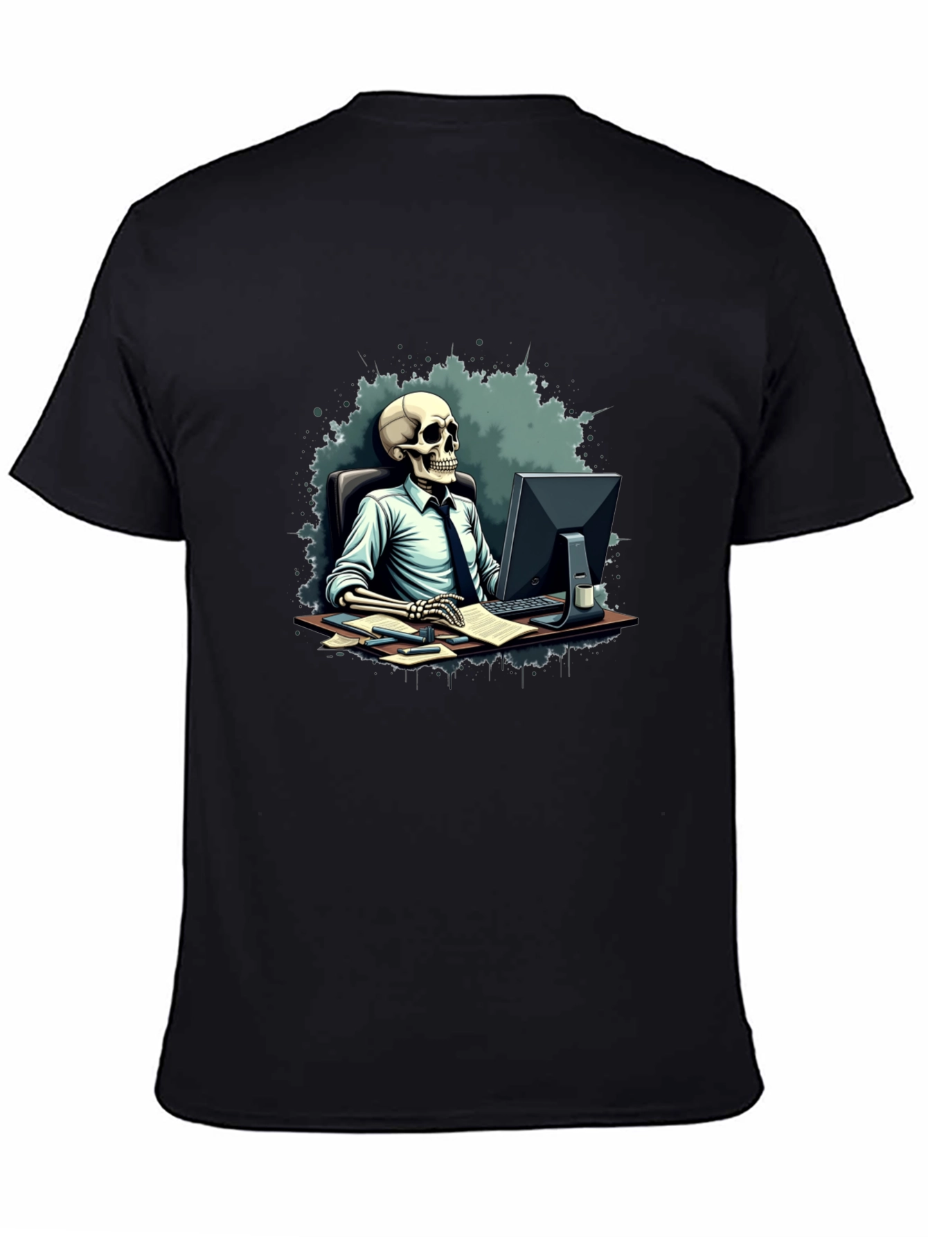 Black Skeleton Office Worker Black T-Shirt view 4