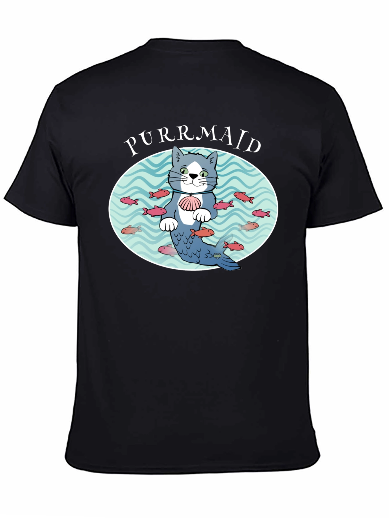 Black Purrmaid Cat Graphic T-Shirt - Unisex Cotton Tee view 4
