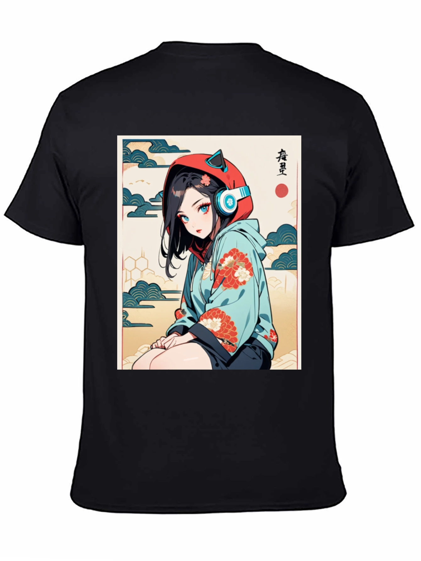 Black Anime Girl Ukiyo-e Style Graphic Tee view 4