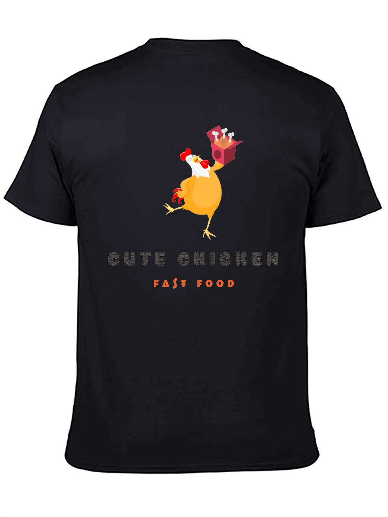 Black Funny Chicken Fast Food T-Shirt view 4