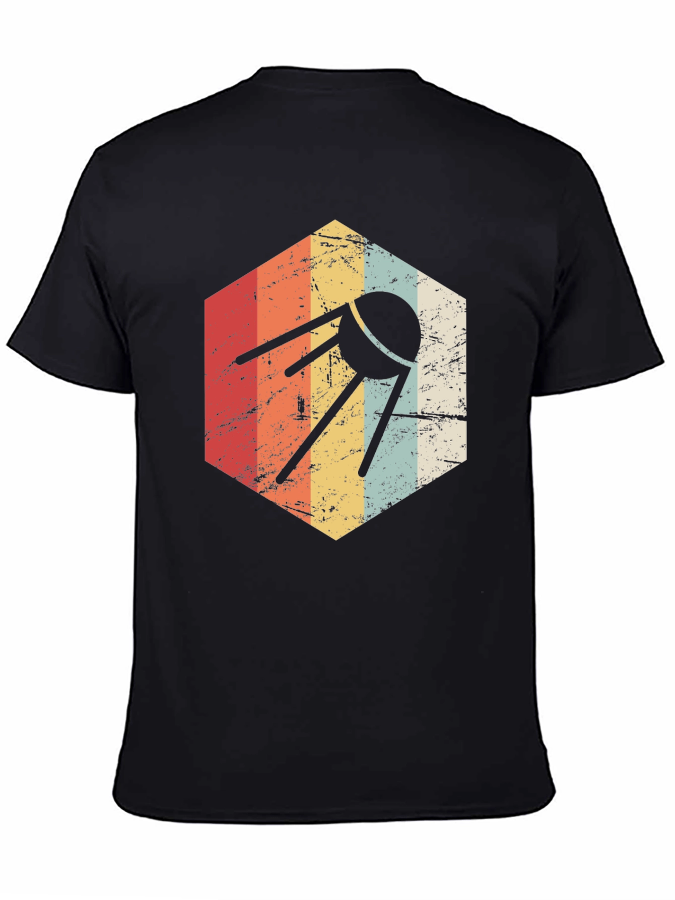 Black Retro Satellite T-Shirt - Space Age Style view 4