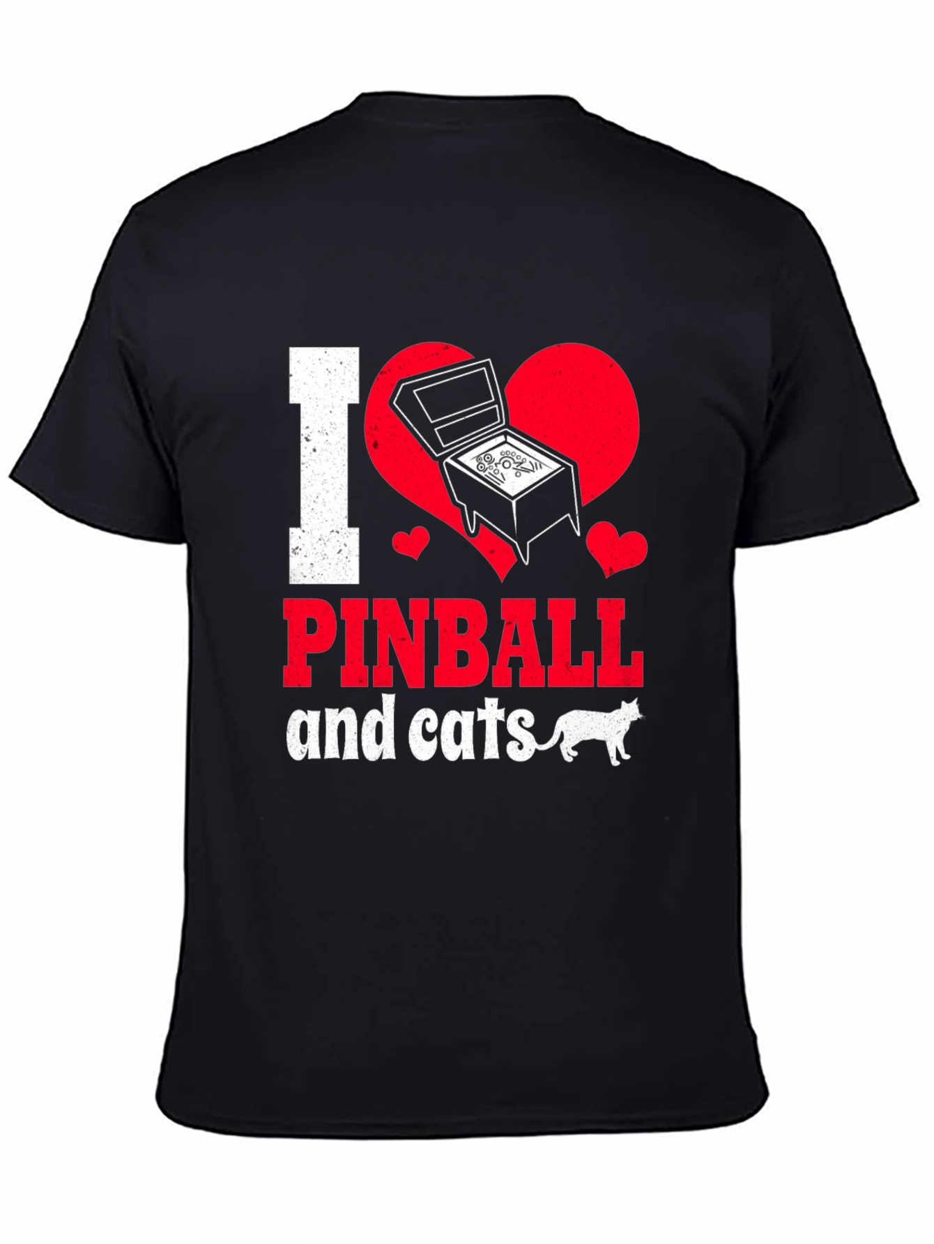 Black I Love Pinball and Cats Graphic T-Shirt view 4