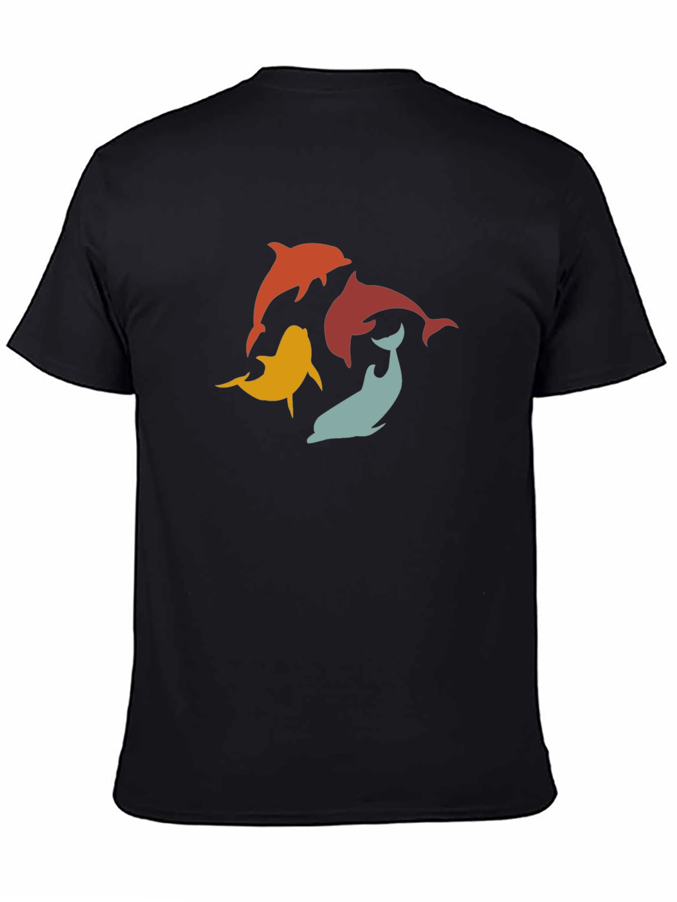 Black Retro Dolphin Graphic Tee - Black Cotton T-Shirt view 4