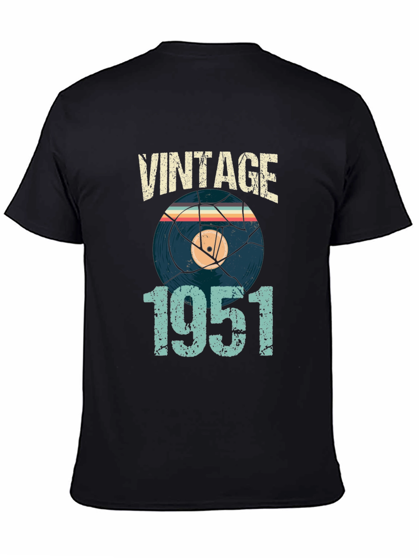 Black Vintage 1951 Vinyl Record Graphic T-Shirt view 4