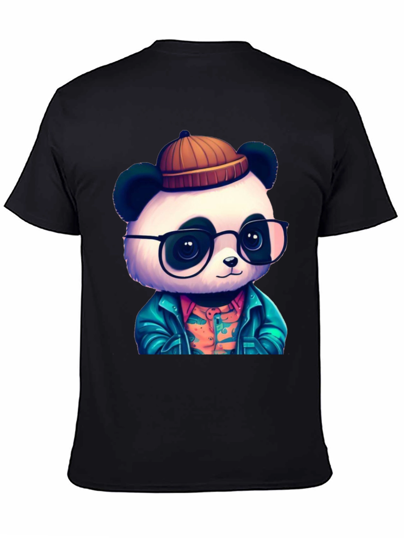 Black Cool Panda Graphic Tee - Black Cotton T-Shirt view 4