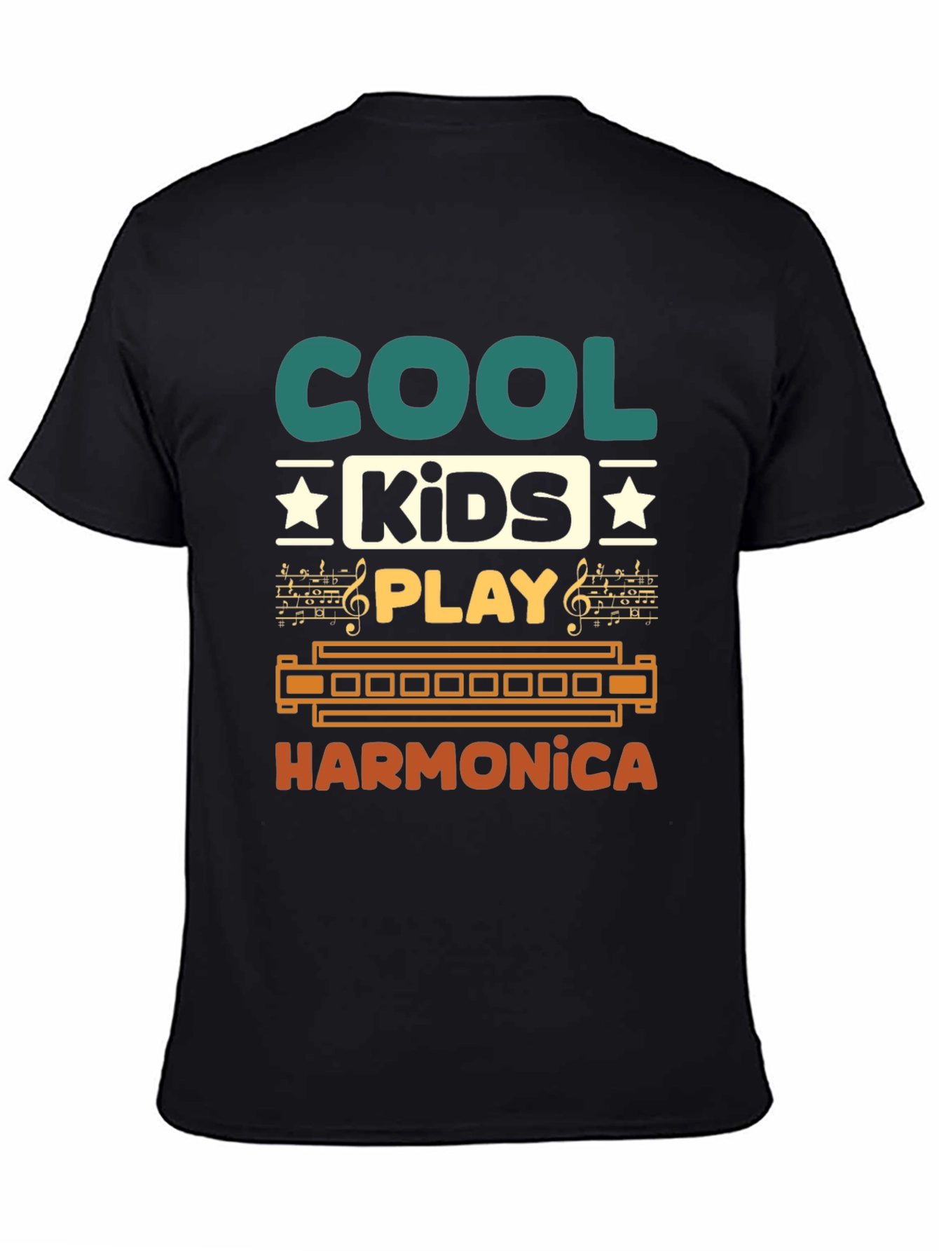 Black Cool Kids Harmonica Graphic T-Shirt view 4