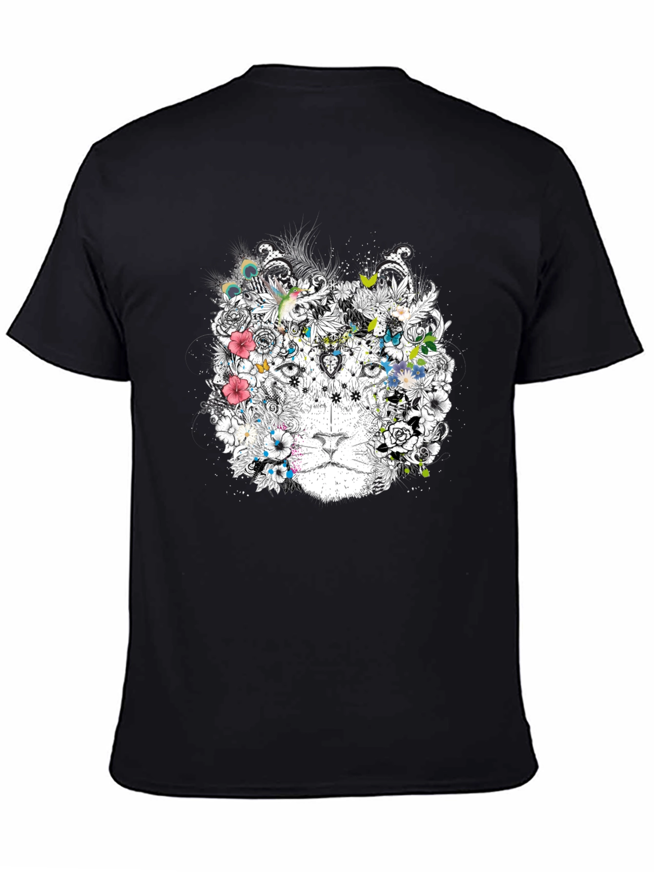Black Floral Lion Graphic Black T-Shirt view 4