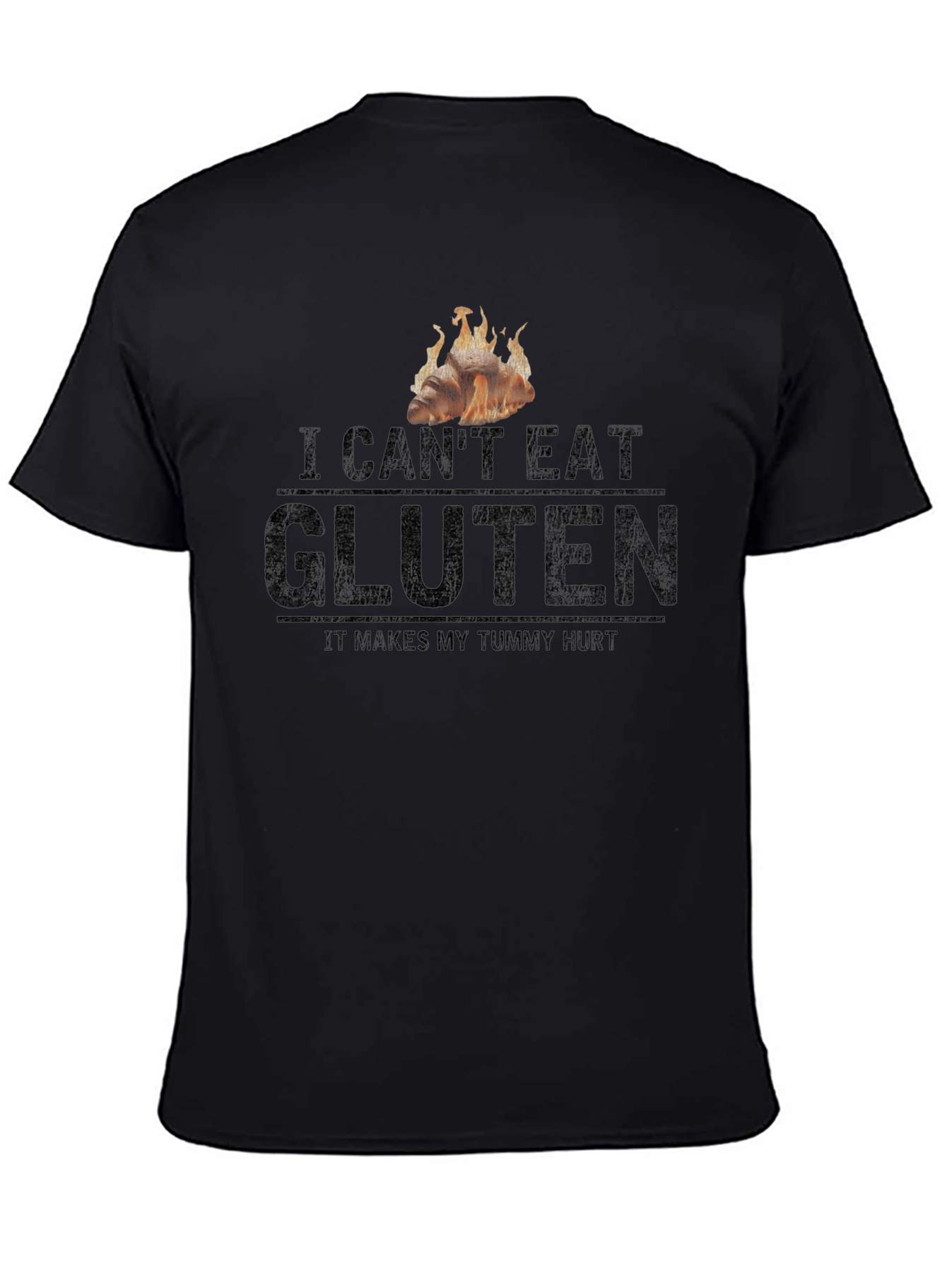 Black I Can't Eat Gluten Graphic Tee - Tummy Hurt Funny T-Shirt view 4