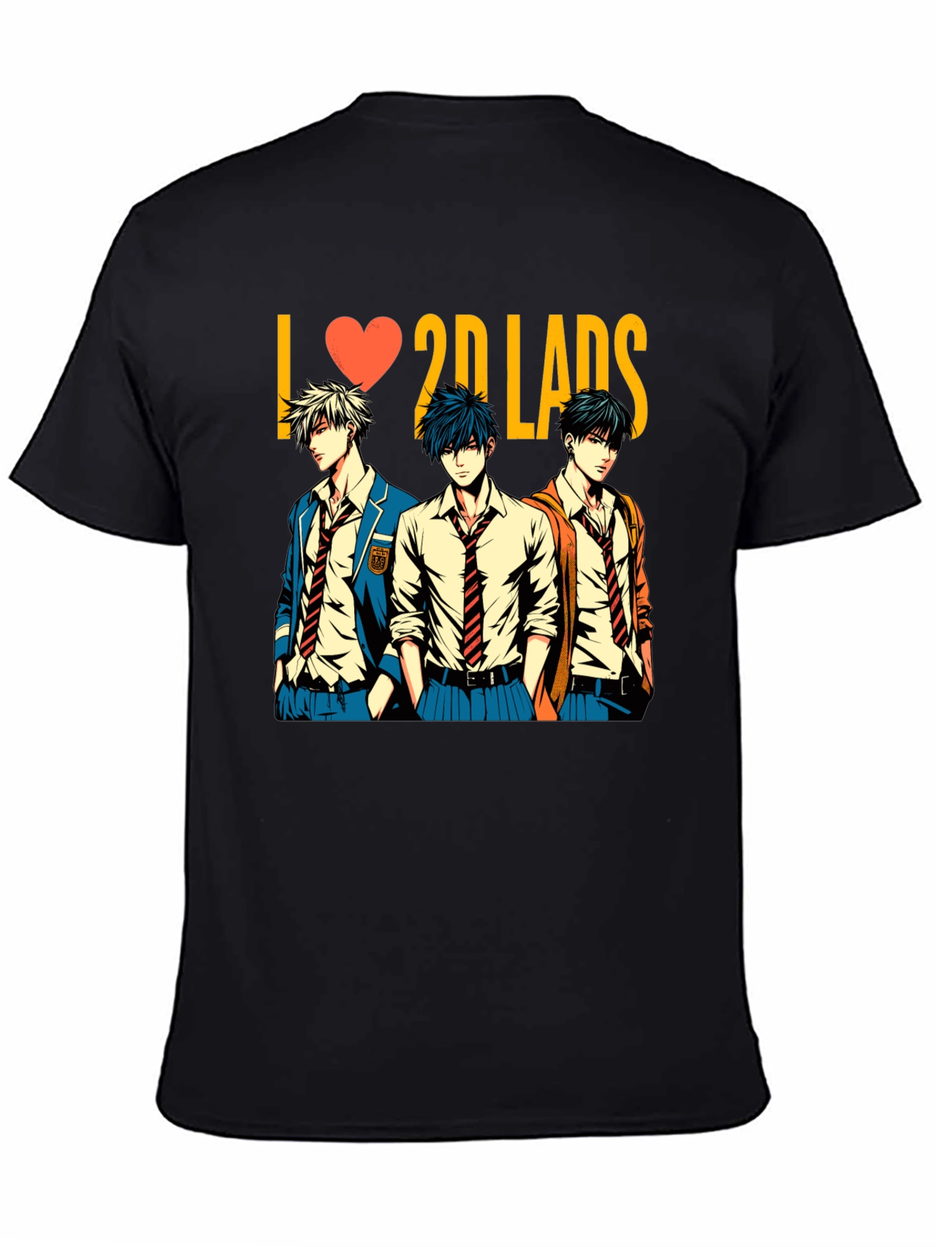 Black I Love 2D Lads Anime Graphic Tee - Black view 4