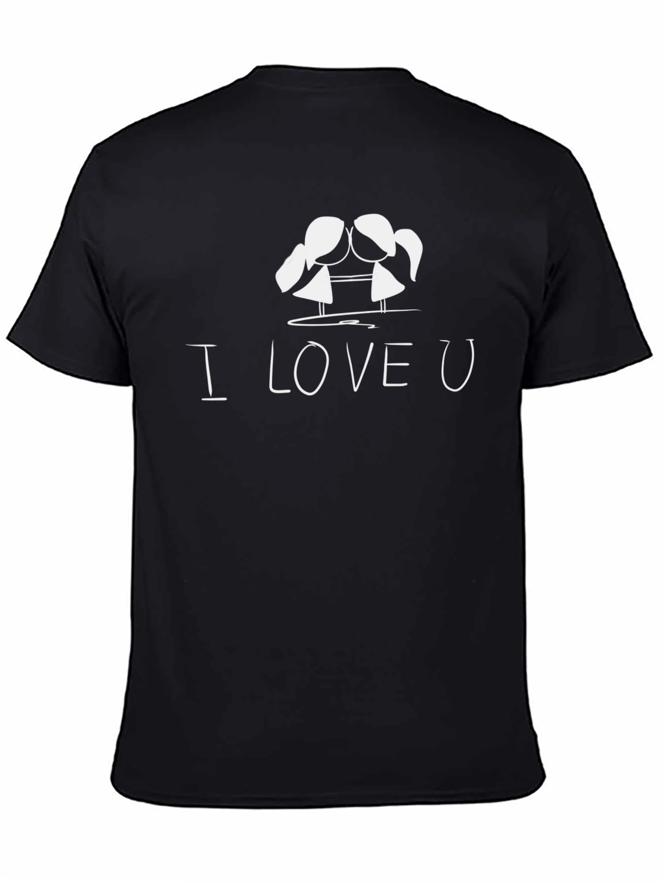 Black I Love U Graphic Print Black T-Shirt view 4