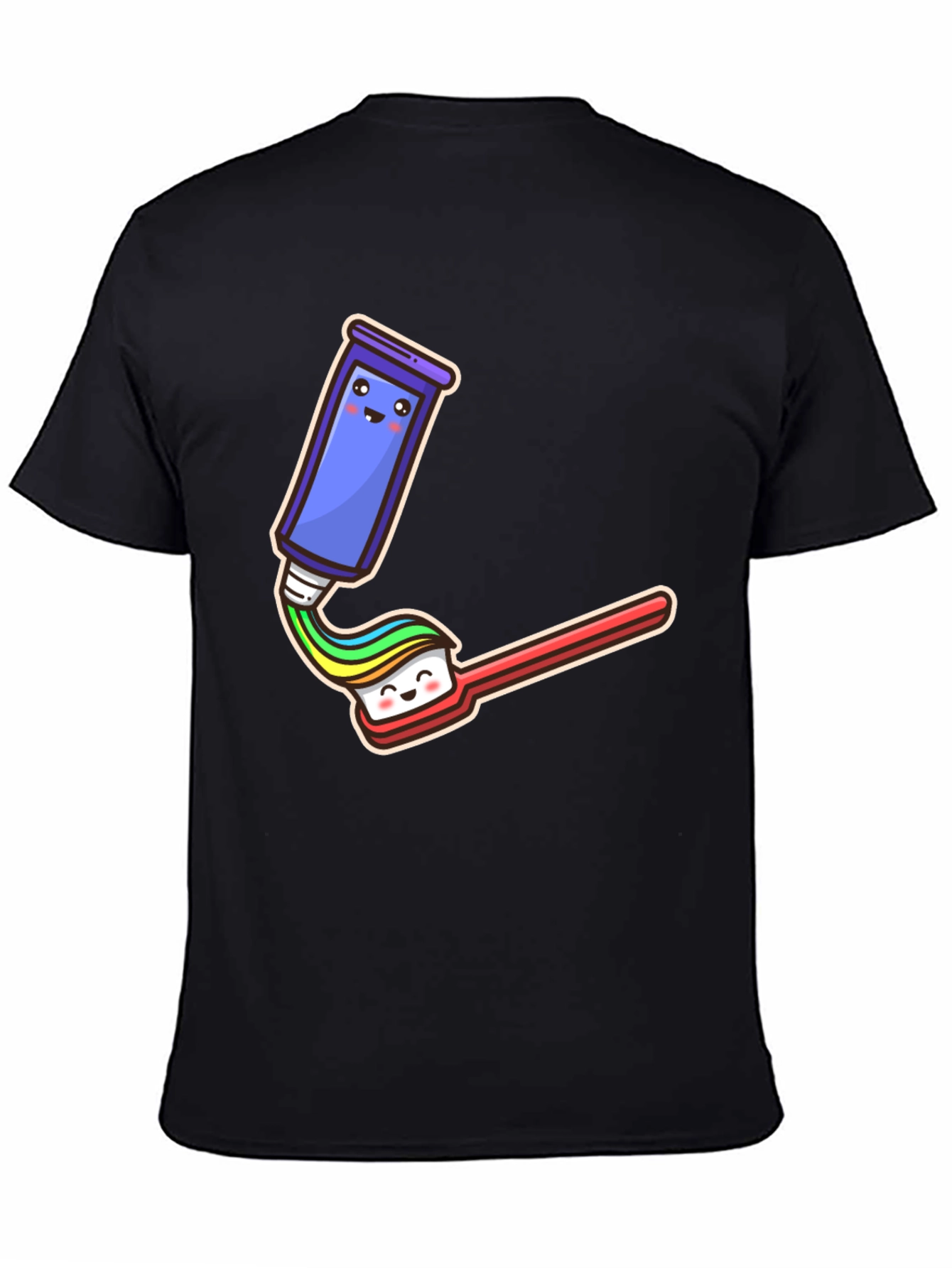 Black Cute Cartoon Toothpaste & Brush Black Tee view 4