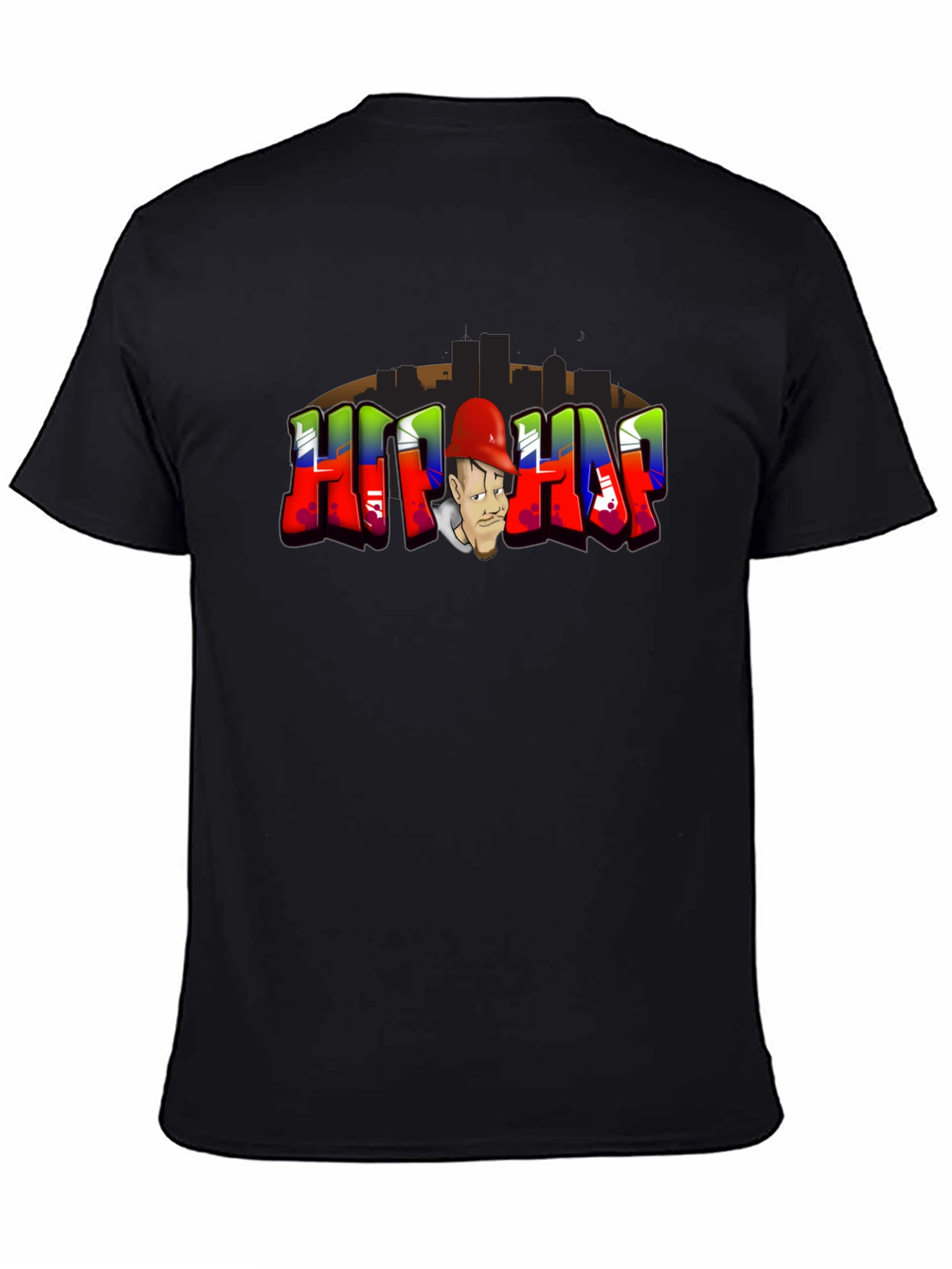Black Hip Hop Cartoon Graphic Black T-Shirt view 4