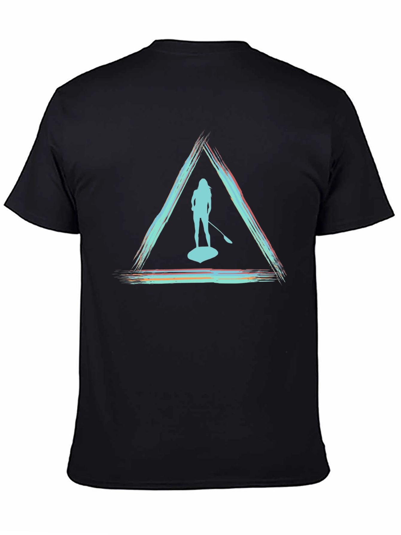 Black Paddleboarder Triangle Graphic Tee - Unisex Black T-Shirt view 4
