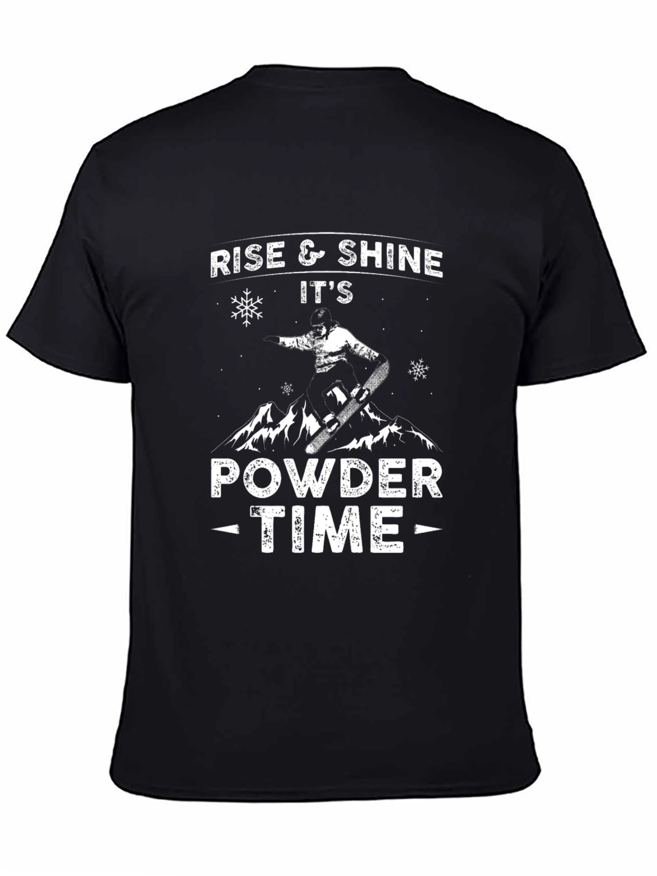 Black Rise & Shine Powder Time T-Shirt - Snowboard Design view 4