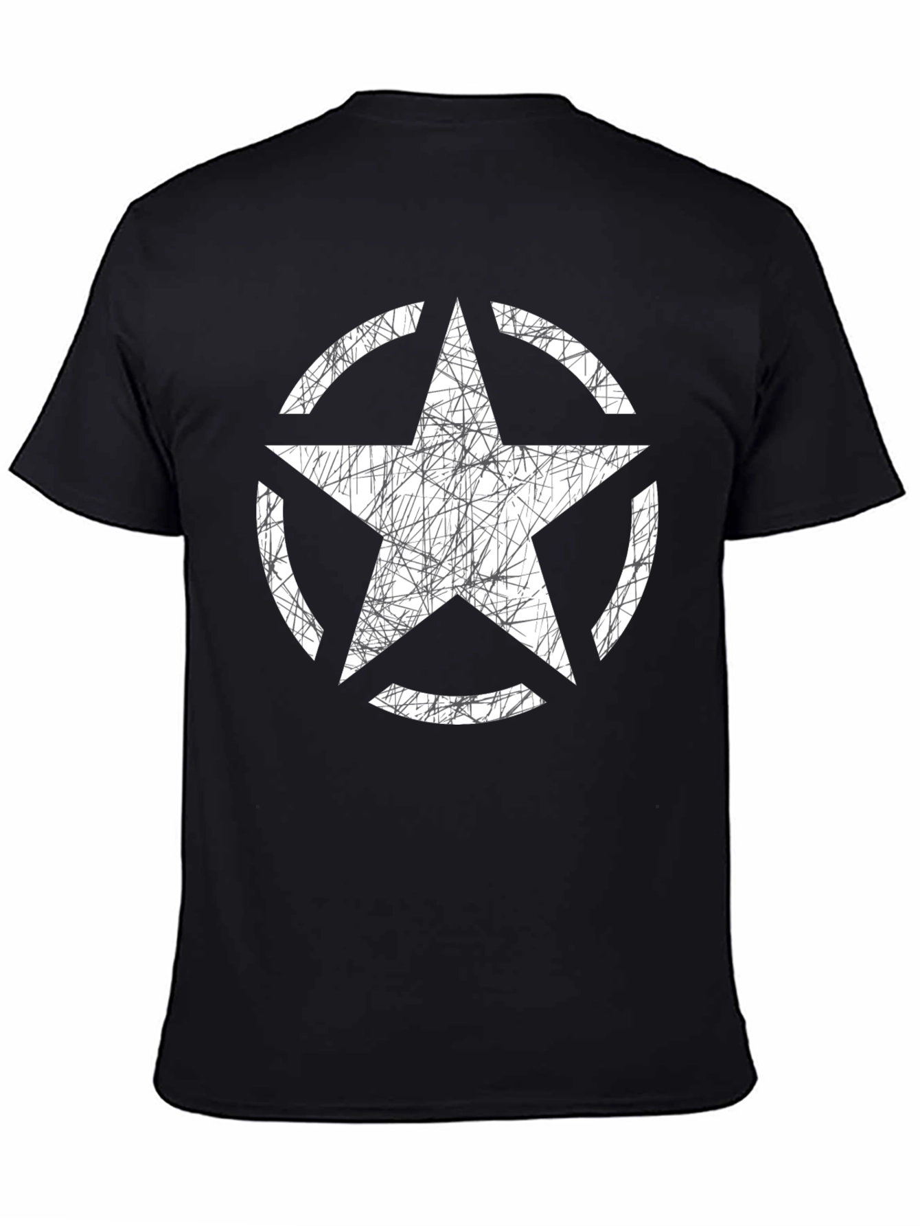 Black Distressed Star Graphic Tee - Black Cotton Casual Shirt view 4