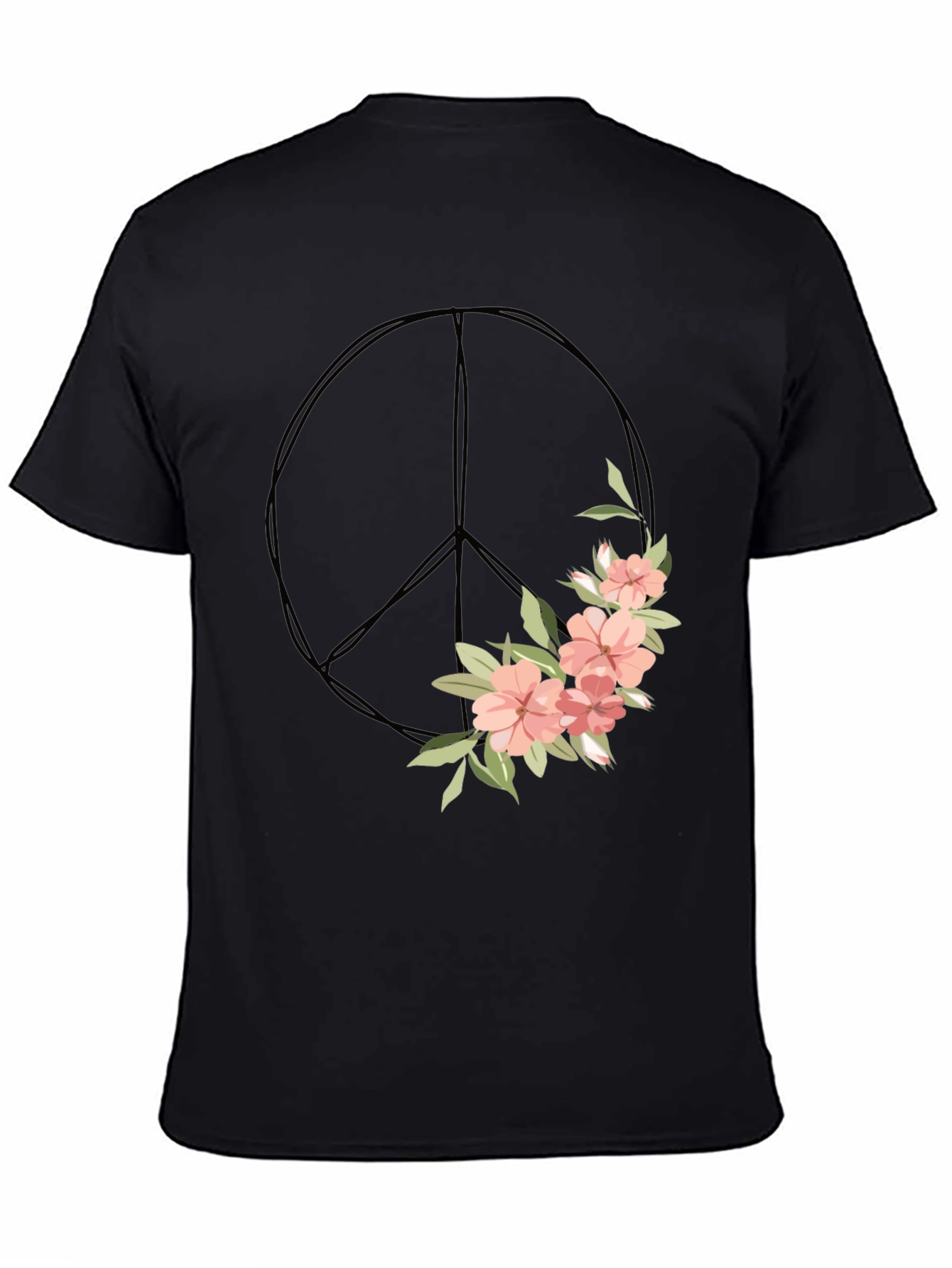 Black Floral Peace Sign Graphic Tee view 4