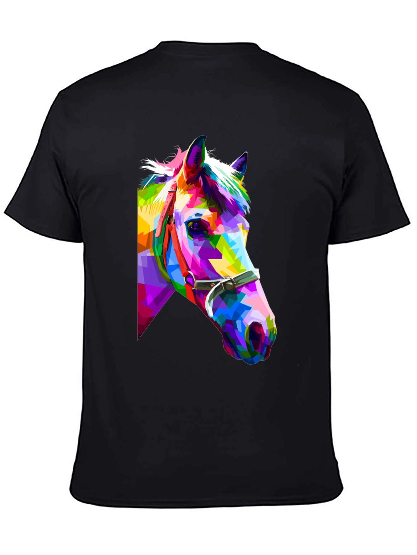 Black Geometric Horse Tee - Colorful Animal Art T-Shirt view 4