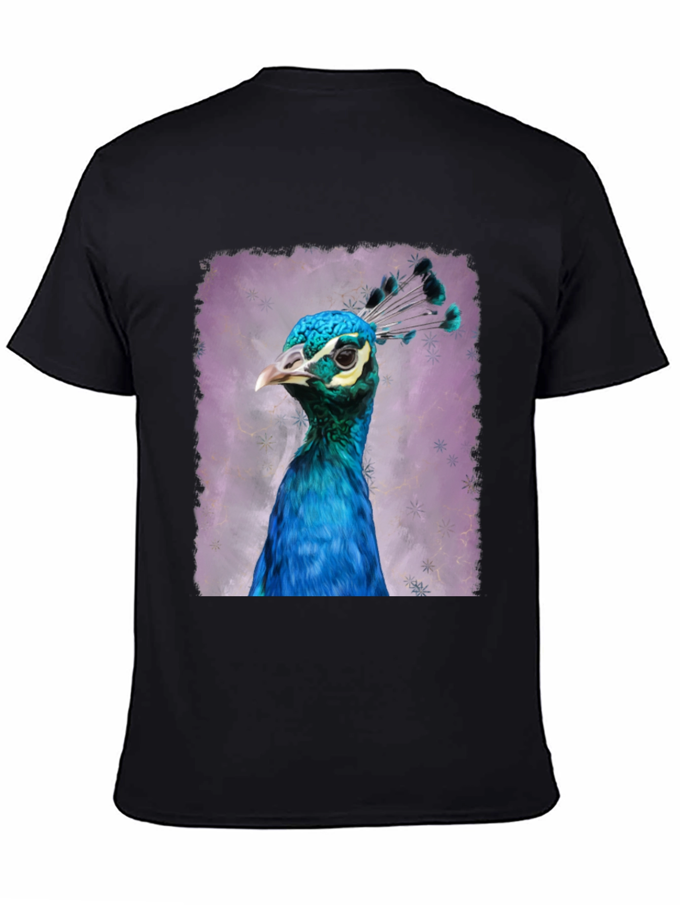 Black Peacock Portrait Graphic Tee - Black Cotton T-Shirt view 4
