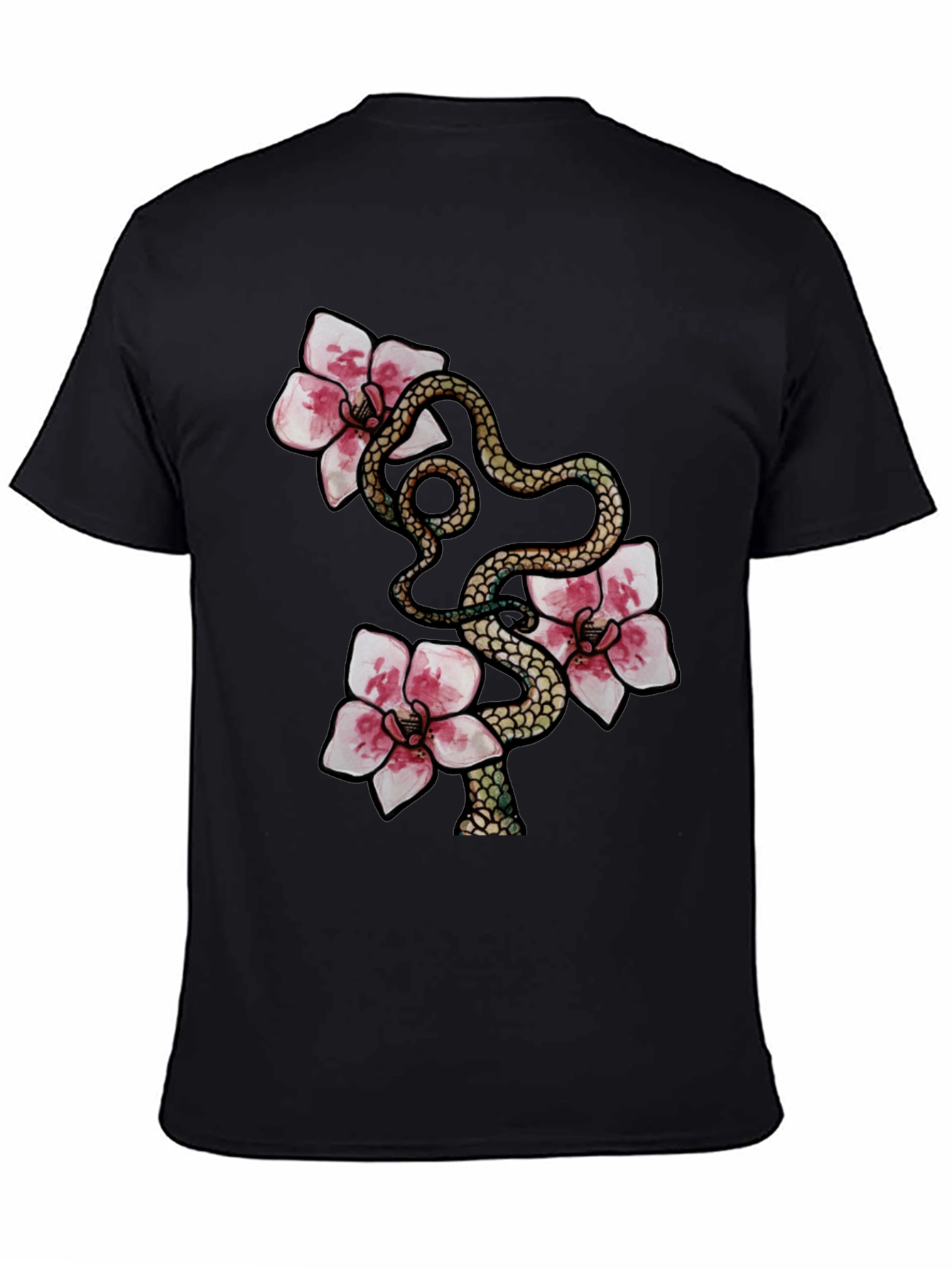 Black Snake & Flowers Graphic Tee view 4