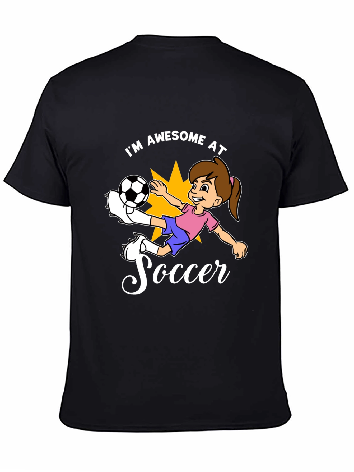 Black Awesome Soccer Girl Black T-Shirt view 4