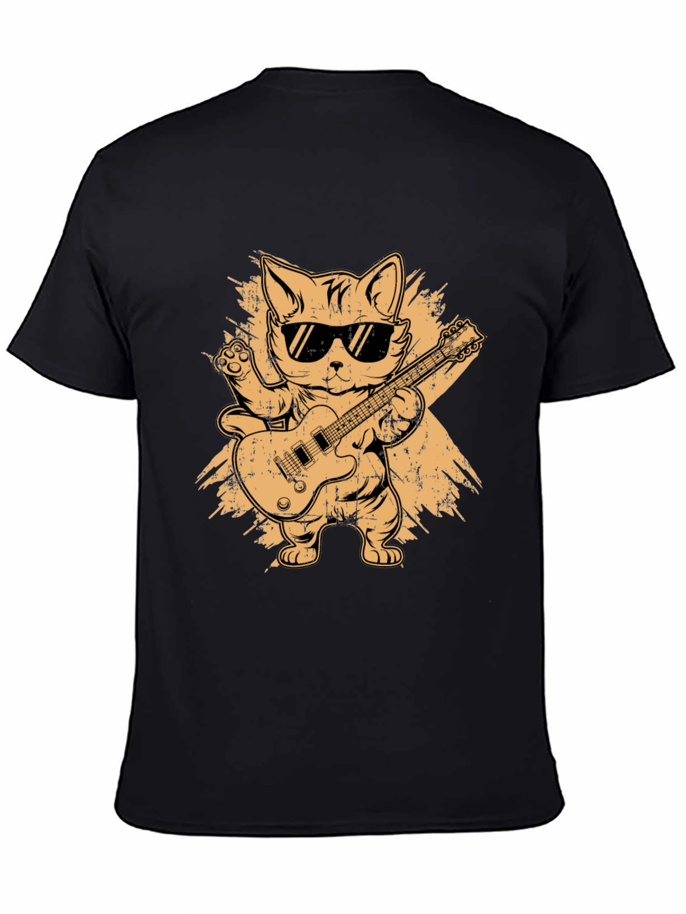 Black Cool Cat Guitarist Graphic T-Shirt view 4