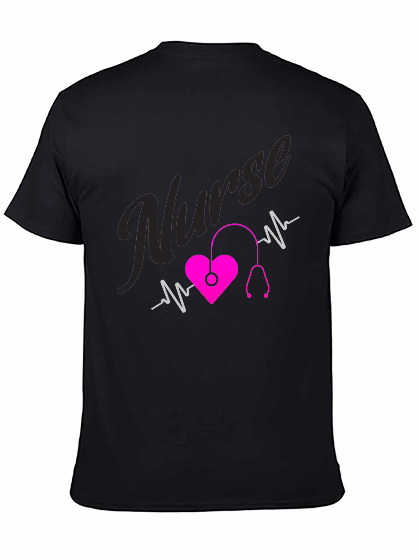 Black Nurse Heartbeat T-Shirt - Medical Professional Tee view 4