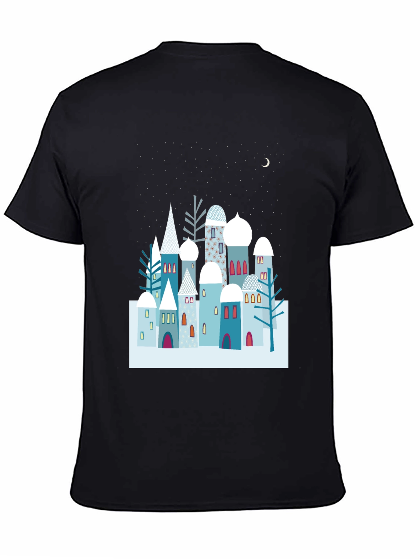 Black Winter Village Graphic Tee - Unique Design, Soft Cotton view 4