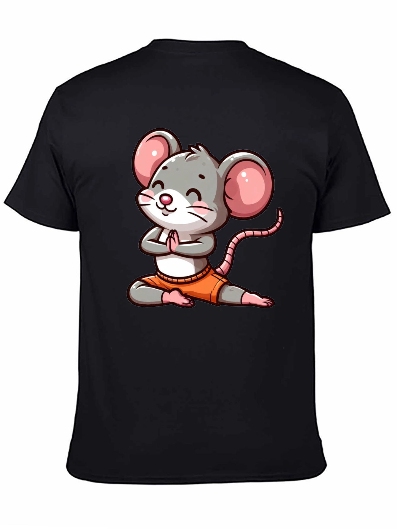 Black Yoga Mouse Graphic Tee - Funny Cartoon Design view 4