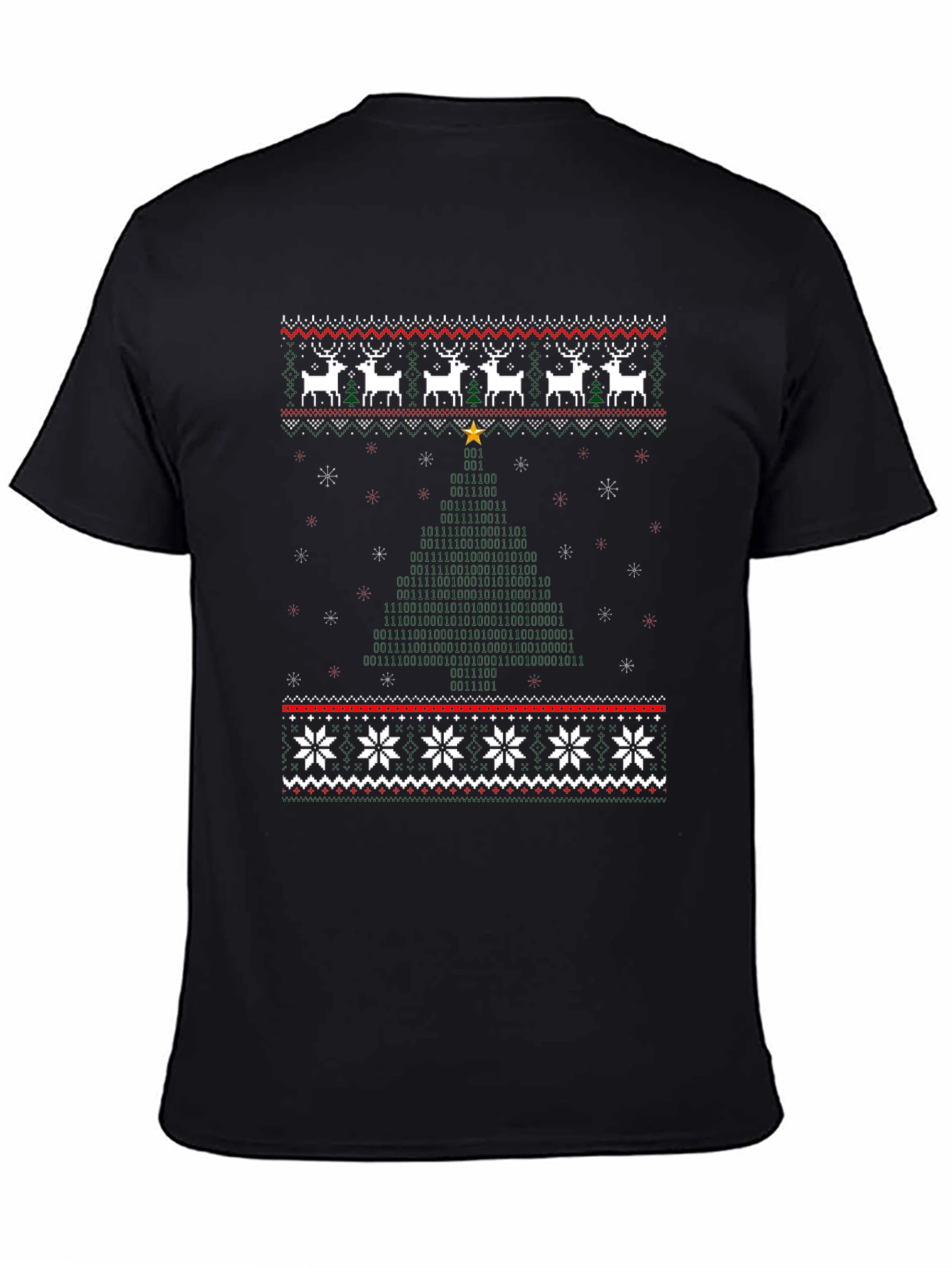 Black Novelty Christmas Binary Code Tree T-Shirt view 4