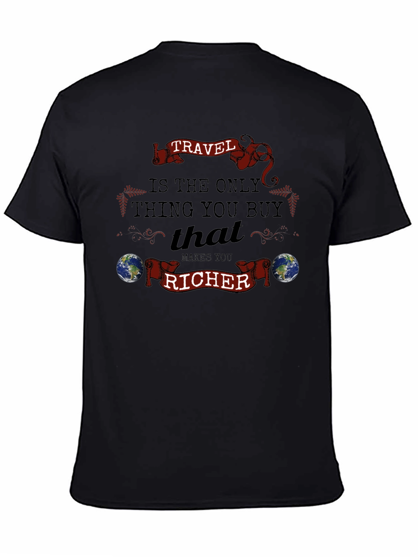 Black Travel Makes You Richer T-Shirt view 4