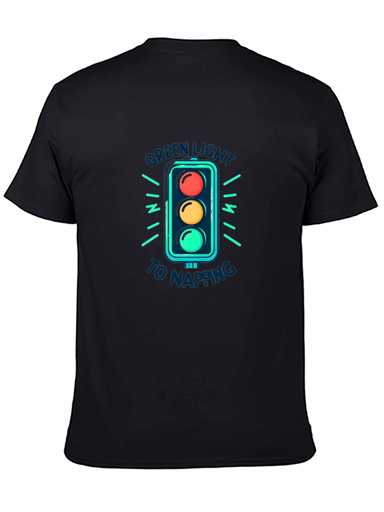 Black Green Light Napping Black T-Shirt view 4