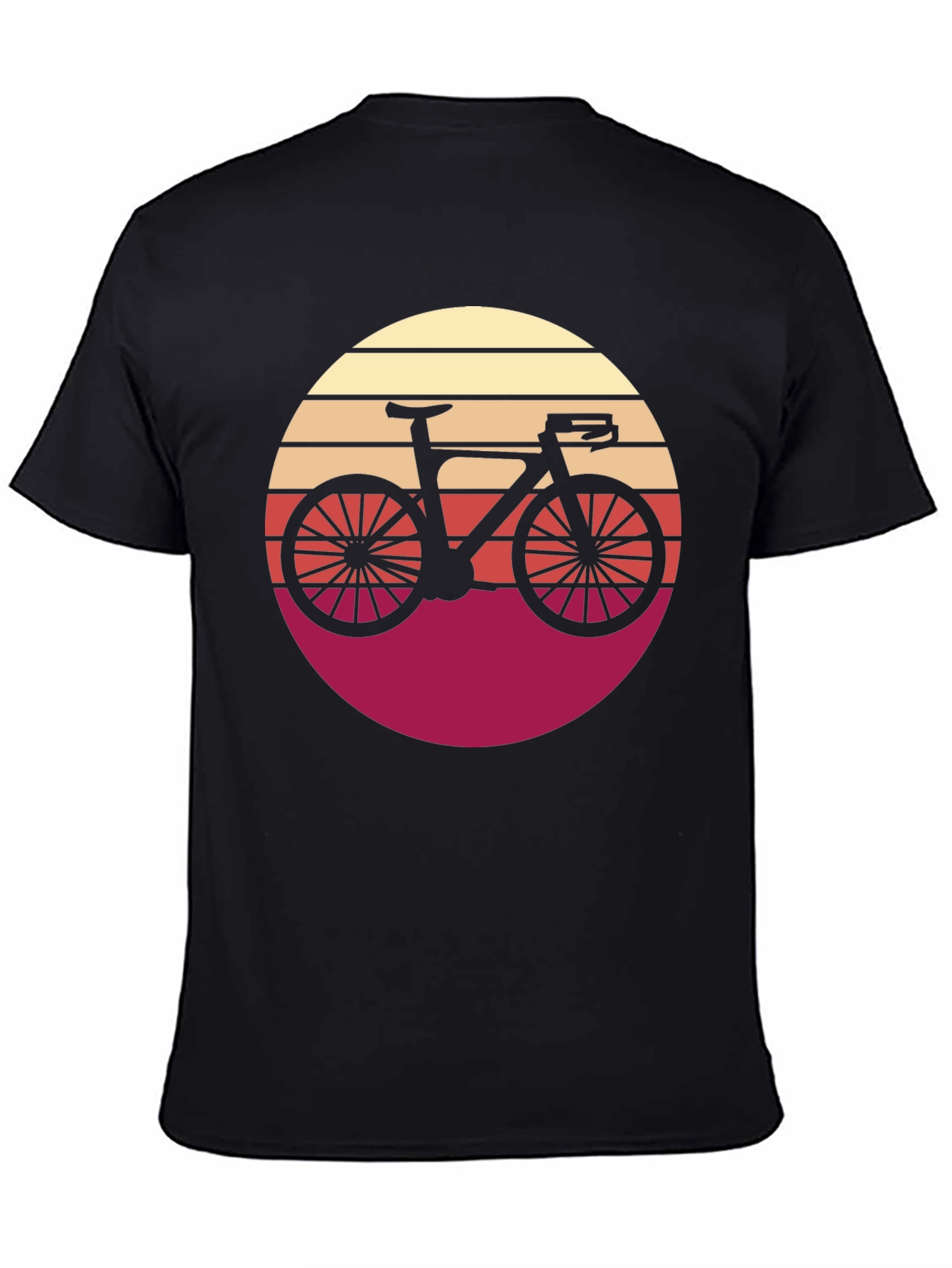 Black Retro Bicycle Sunset Graphic Tee - Black Cotton T-Shirt view 4