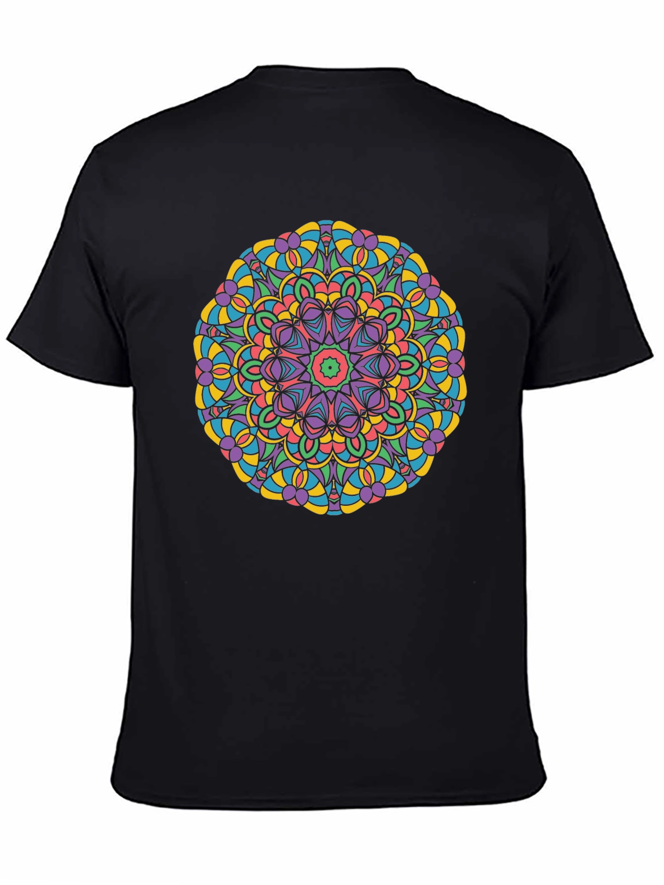 Black Colorful Mandala Graphic Print Crew Neck T-Shirt view 4