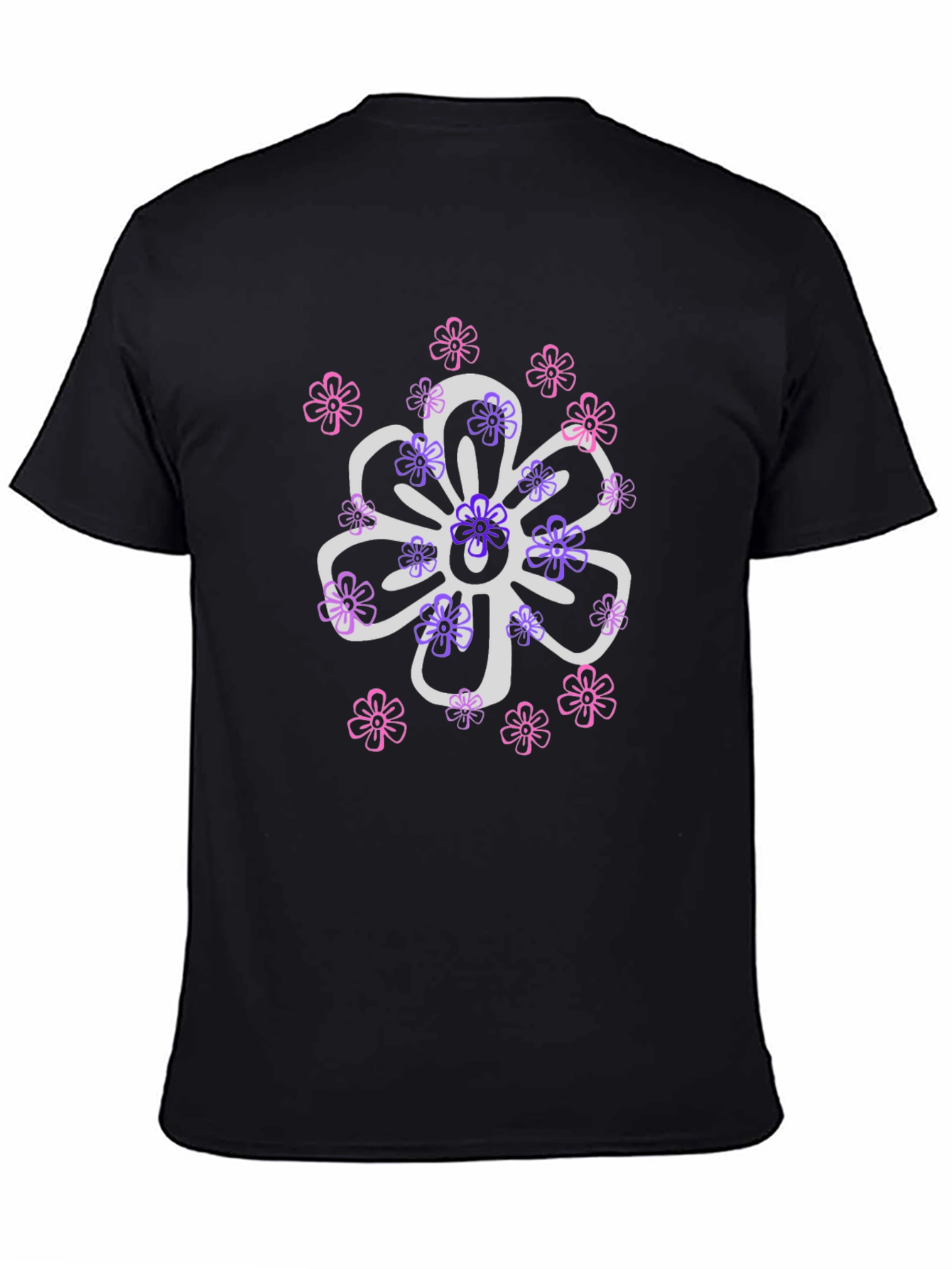Black Floral Design T-Shirt - Black Cotton Blend view 4