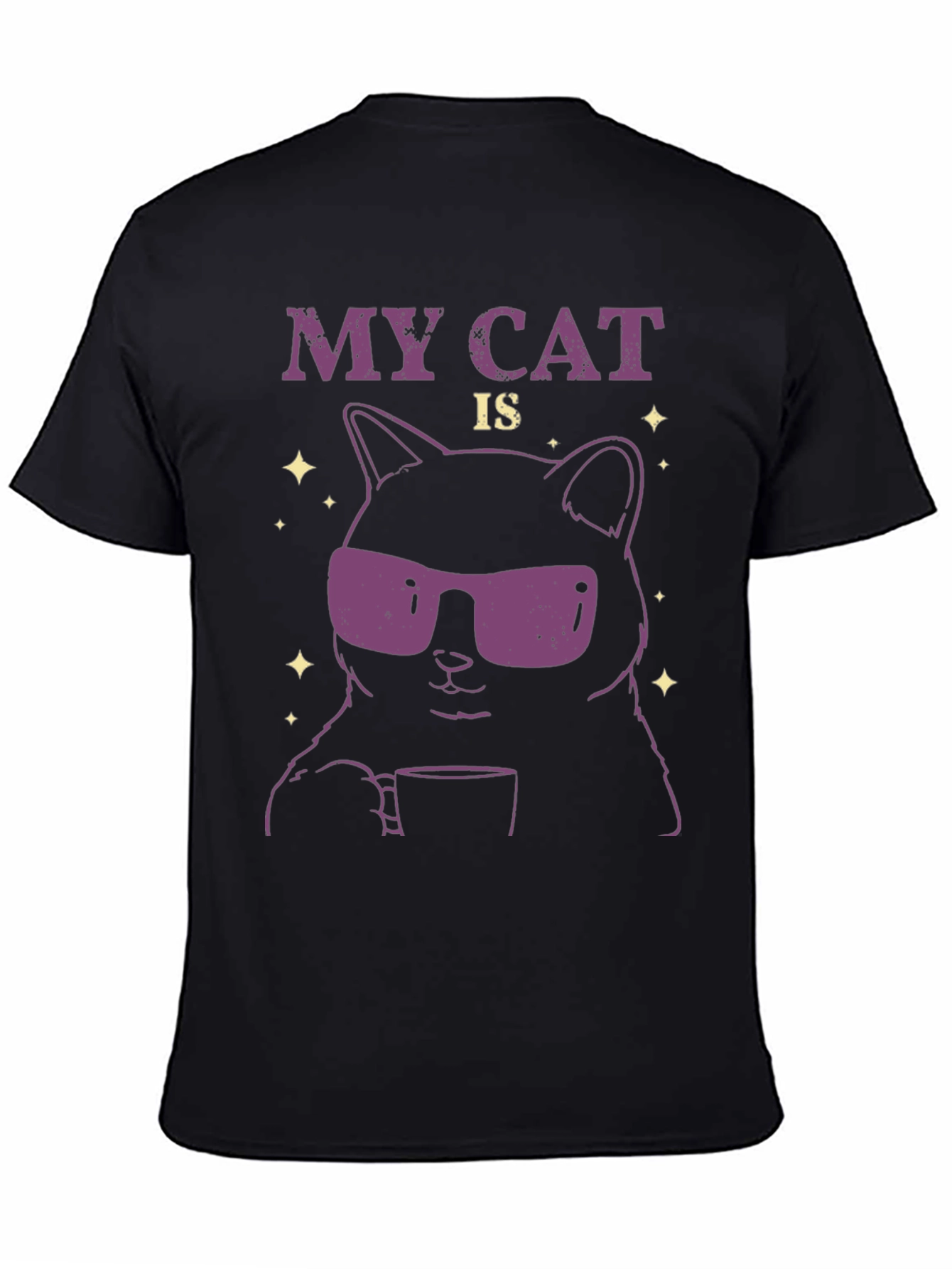Black Cool Cat T-Shirt - Funny Graphic Tee view 4