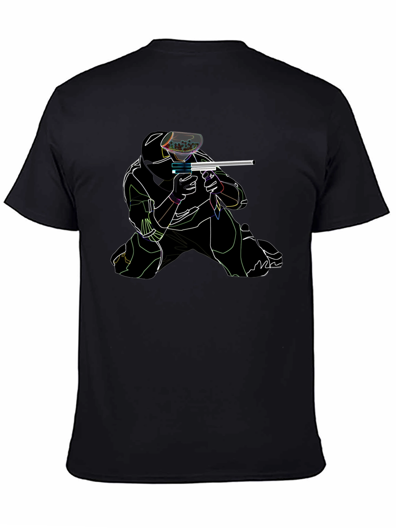 Black Neon Paintball Player Black T-Shirt view 4