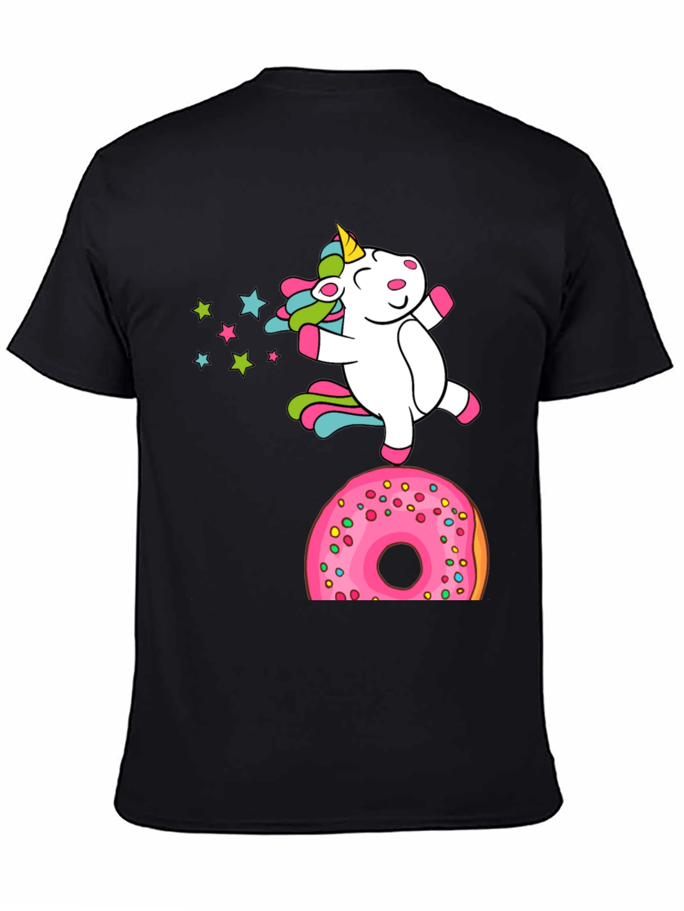 Black Unicorn Donut T-Shirt - Whimsical Graphic Tee view 4