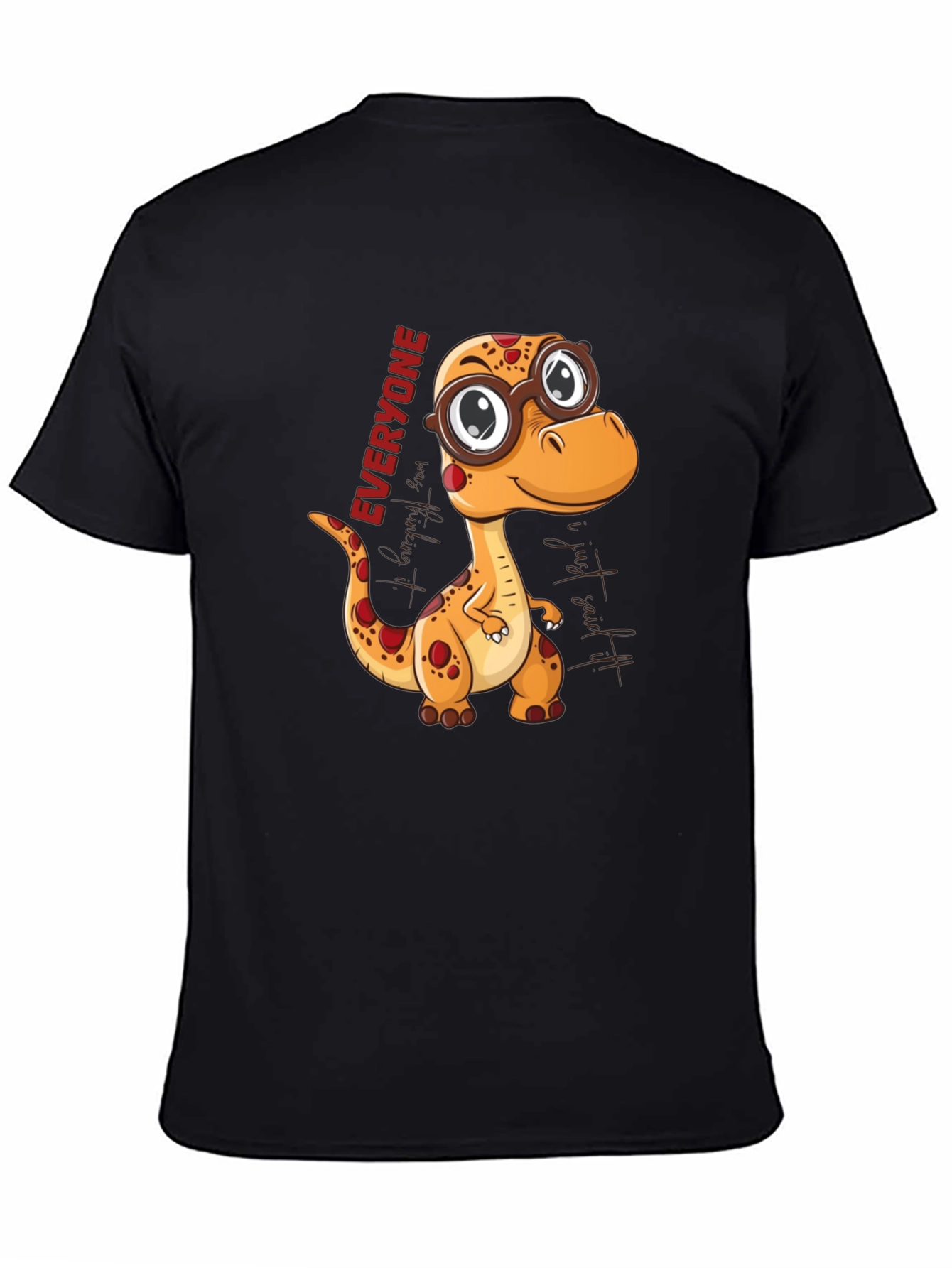 Black Dino Everyone T-Shirt - Cute Cartoon Style view 4