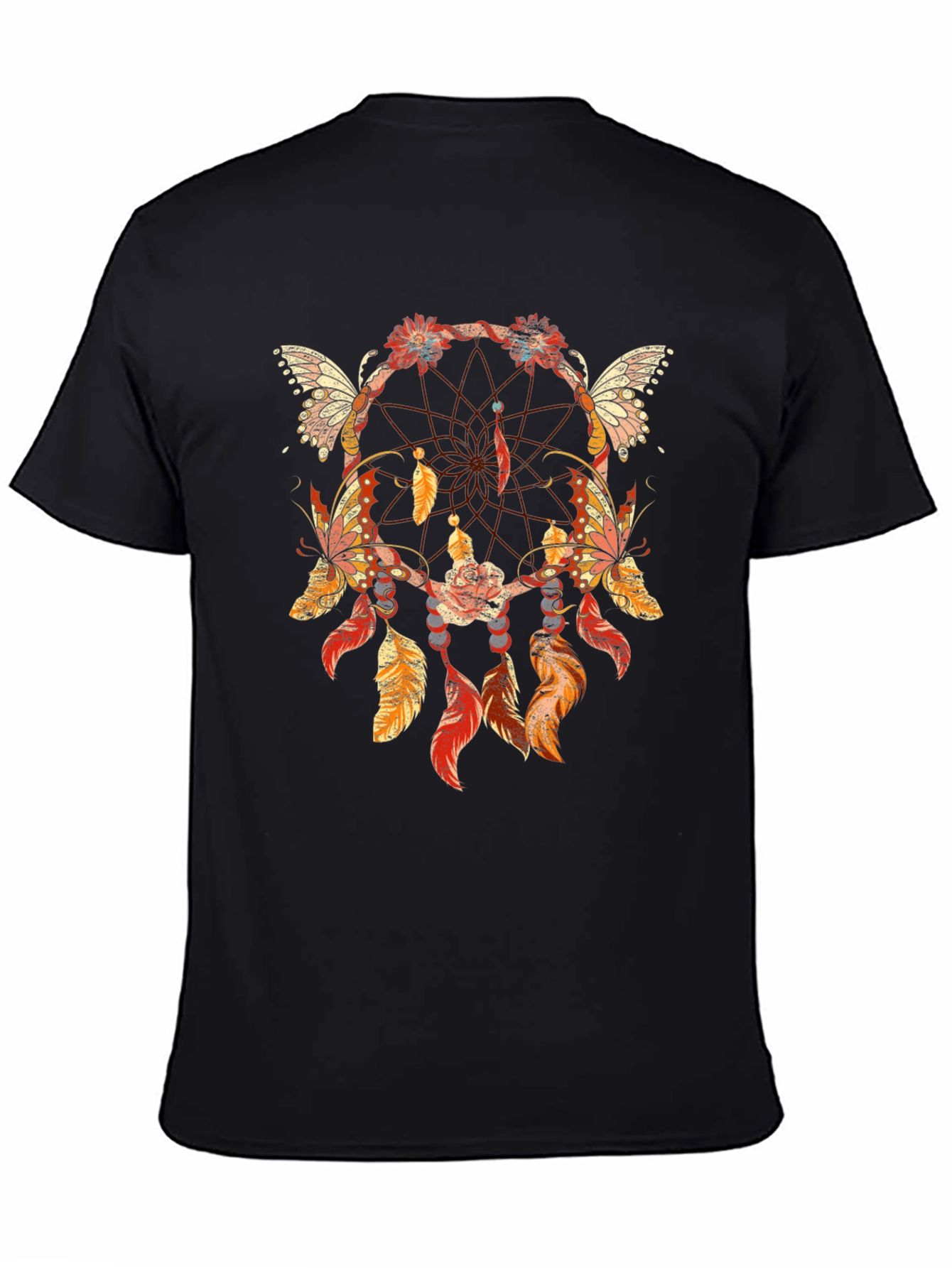 Black Dreamcatcher Butterfly Graphic T-Shirt view 4
