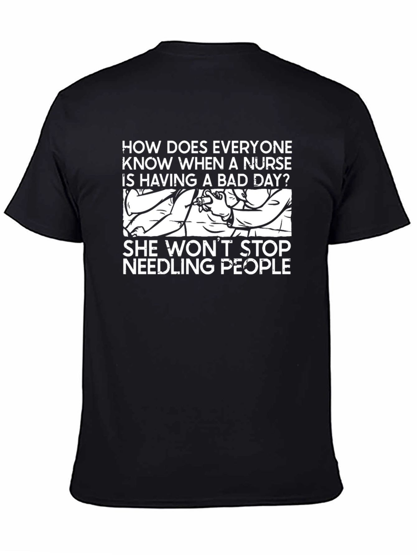 Black Nurse Pun T-Shirt - Needling People view 4