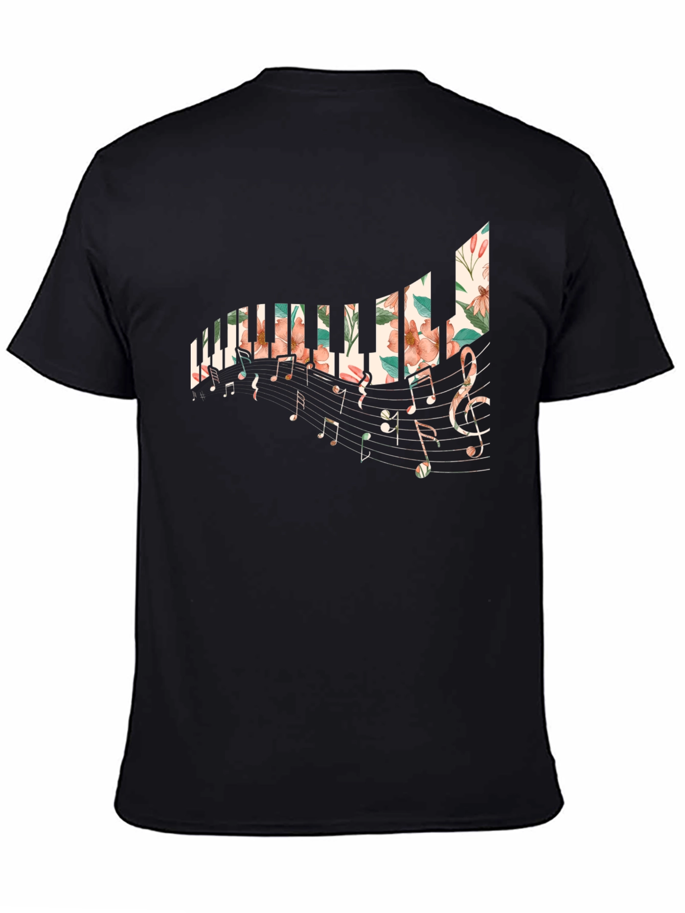 Black Floral Piano Keys T-Shirt view 4