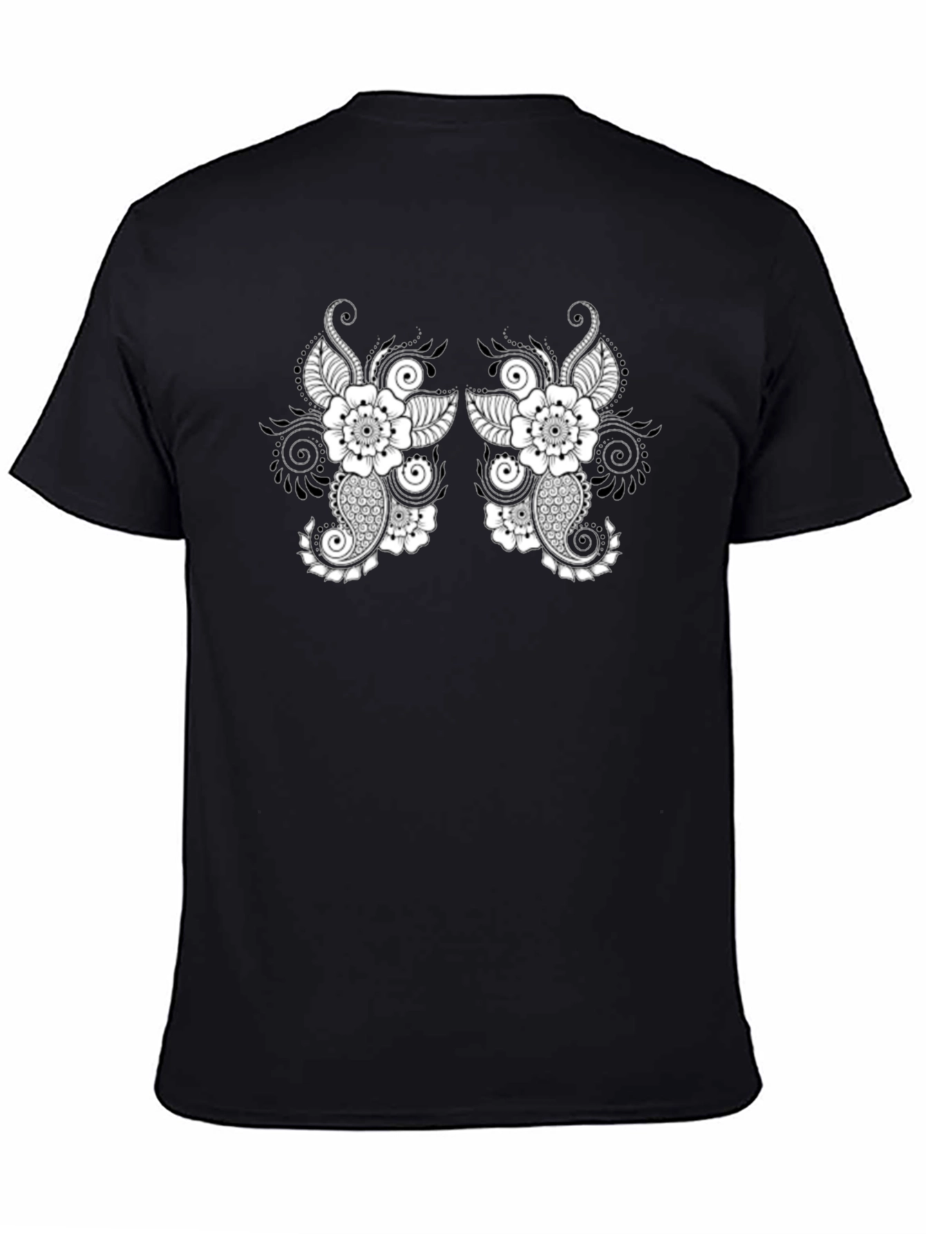 Black Black T-Shirt with Floral Paisley Design view 4