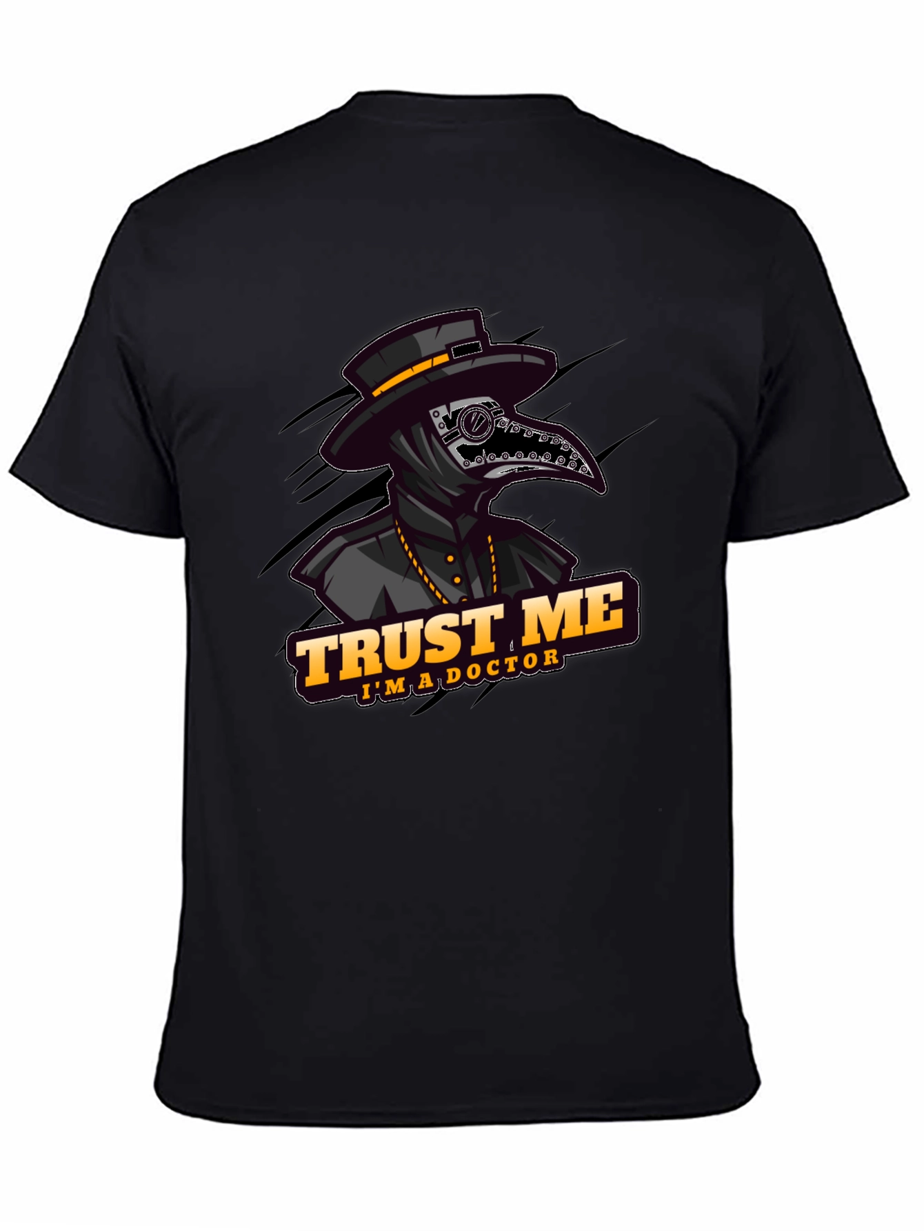 Black Plague Doctor "Trust Me" Graphic T-Shirt view 4
