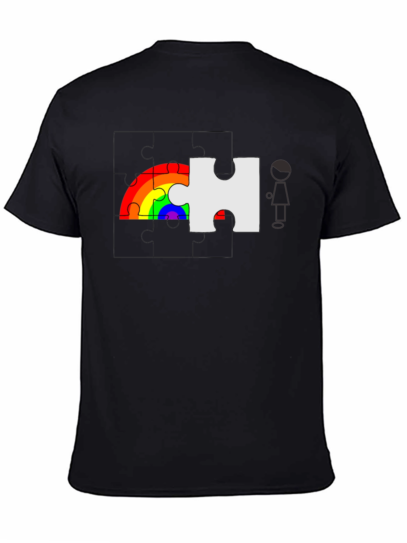 Black Rainbow Puzzle Piece Graphic Tee - Autism Awareness view 4