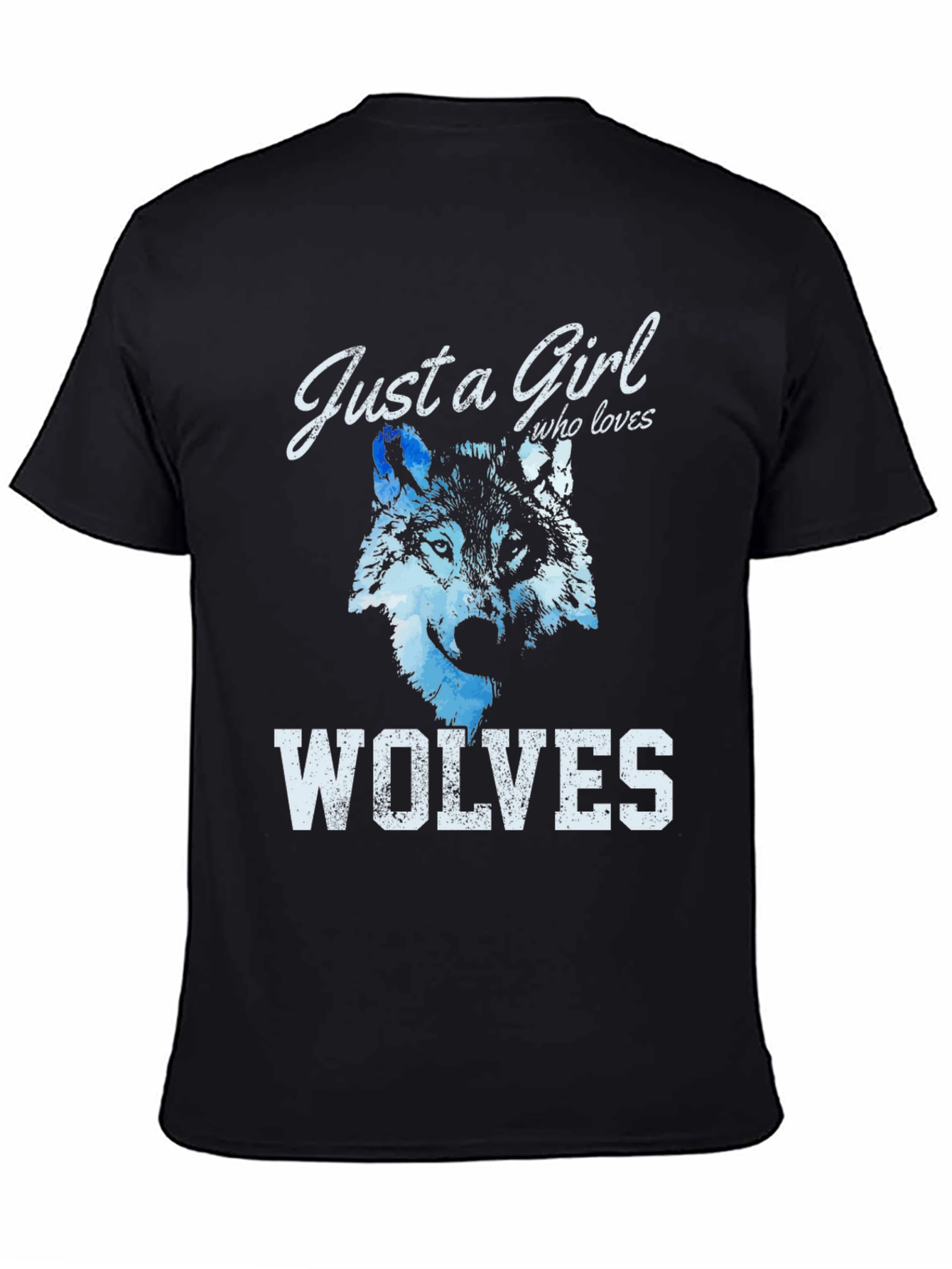 Black Just A Girl Who Loves Wolves T-Shirt view 4